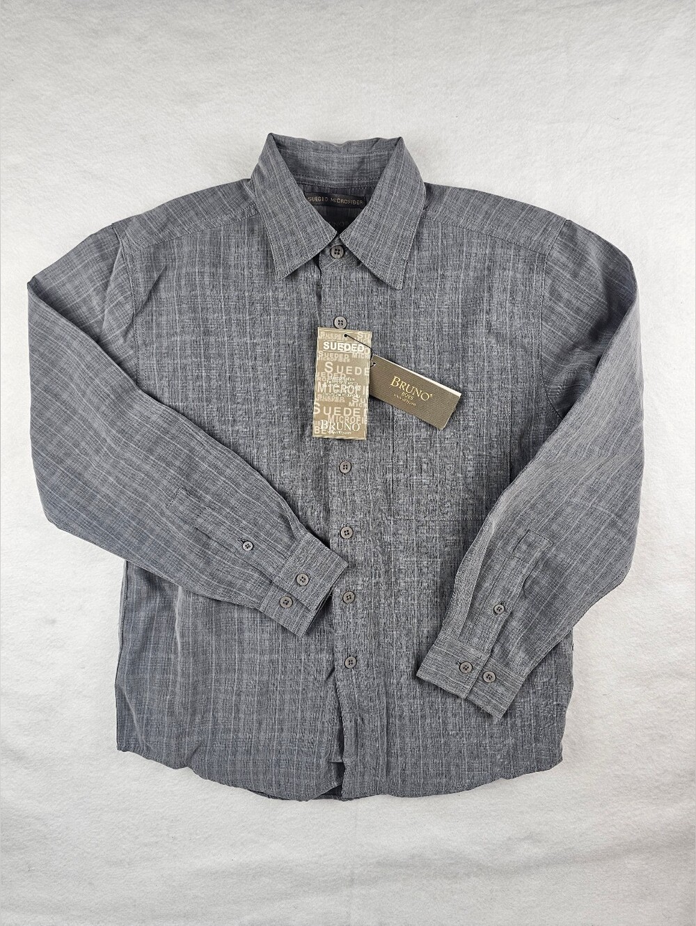Bruno Boys NWT Sueded Microfiber Long Sleeve Button Up Shirt Grey Check M 10/12